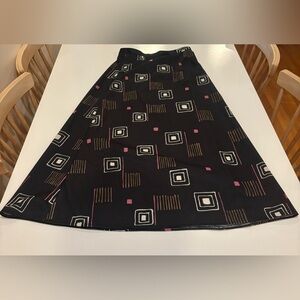 Vintage Black, Pink & White Geometric Patterned Maxi Skirt, Size Small